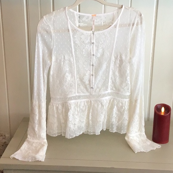 FREE PEOPLE BEAUTIFUL SHEER LACE TOP - Picture 7 of 16